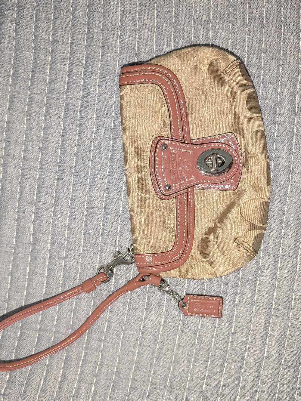 Coach Beige and Pink Signature Wristlet Phone Case - Coach